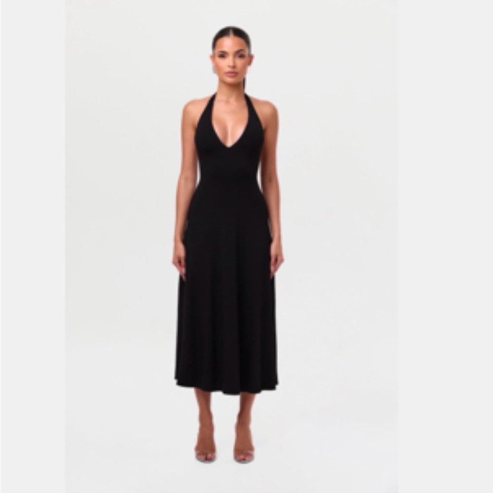 Naked Wardrobe Halter Neck Black Midi Dress